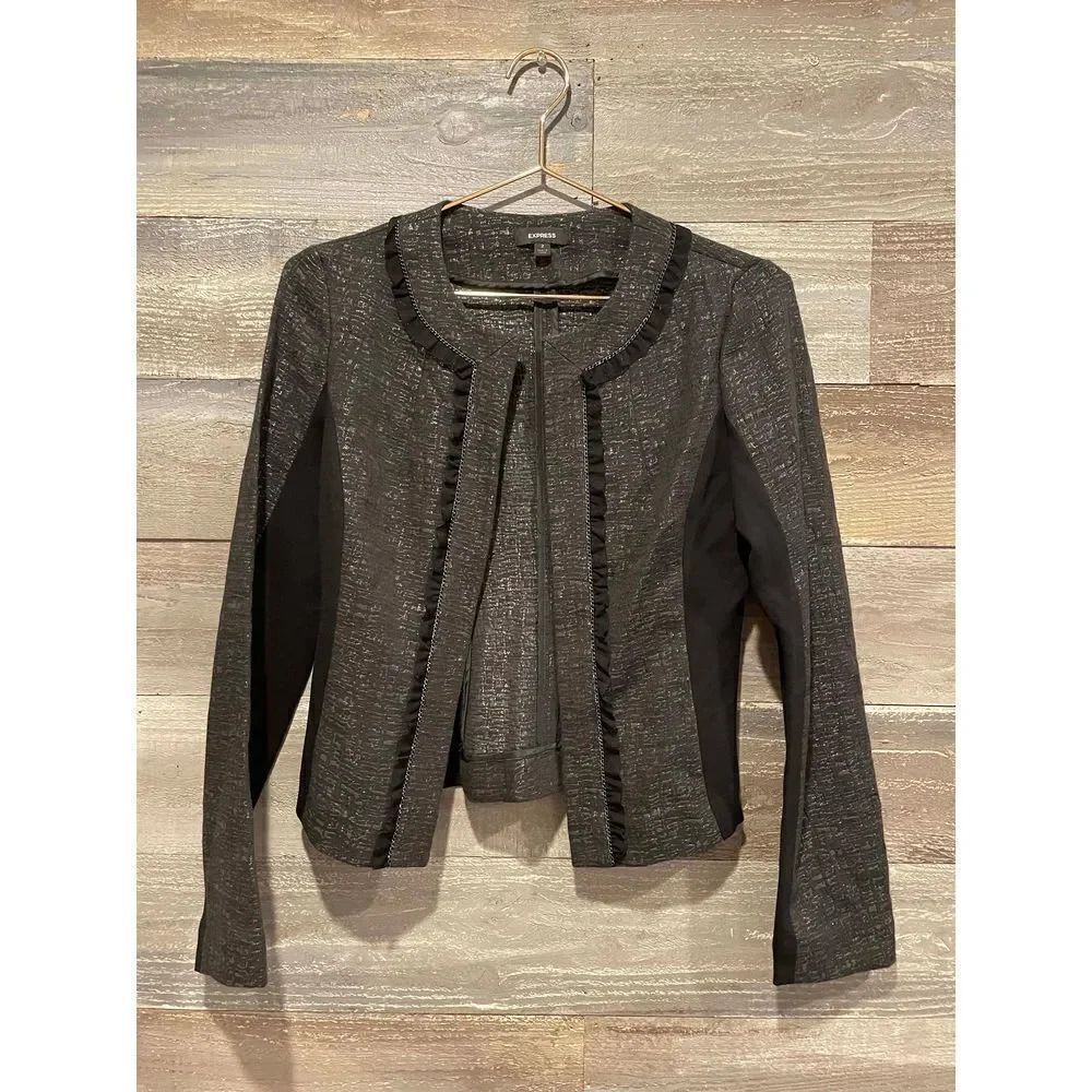 Express open front black 2 Moto style blazer with stretchy studded and chain det